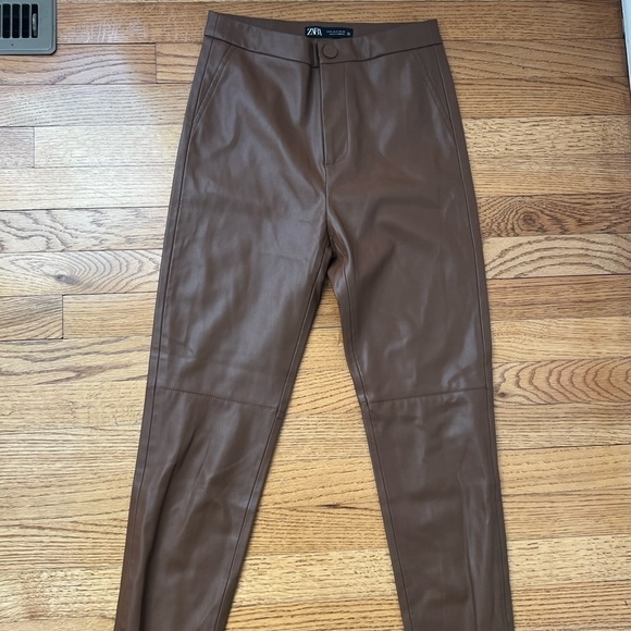 BLOGGERS FAVORITE ZARA Brown Faux Leather Leggings - Picture 6 of 12